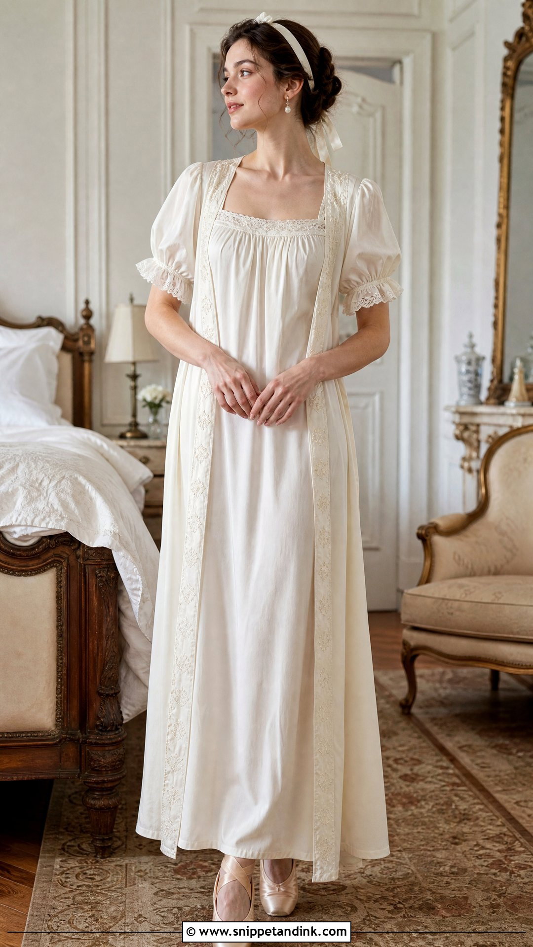 Vintage Square Neck Nightgown With Embroidered Robe - Snippet and Ink - 20 Wedding Nightgown Ideas
