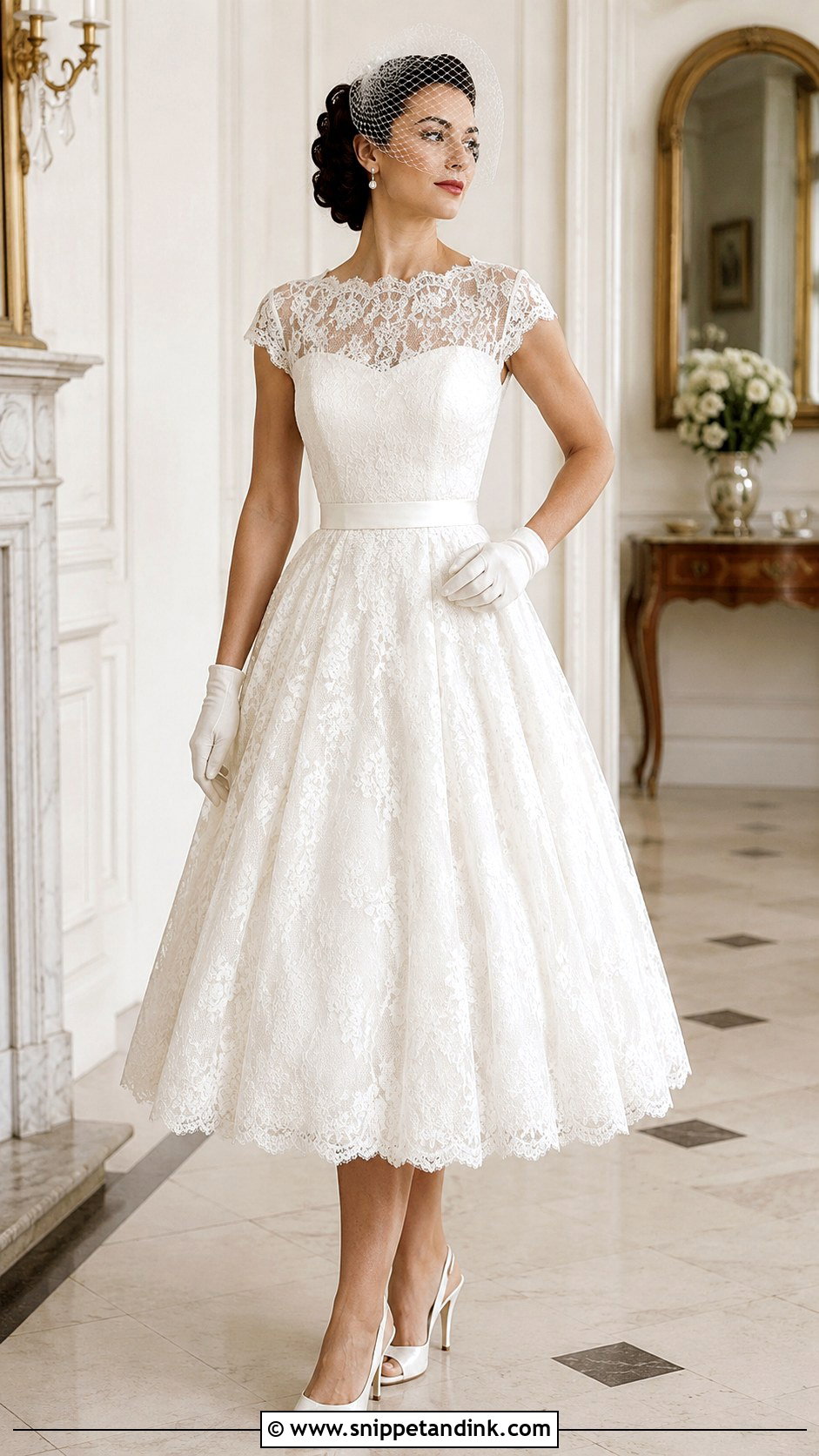 Vintage Tea Length Cap Sleeve Wedding Dress - Snippet and Ink - 20 Capped Sleeve Wedding Dress Ideas
