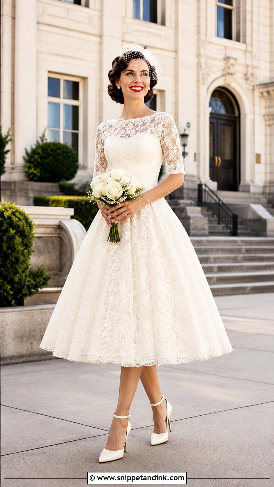 Vintage Tea Length Half Sleeve Wedding Dress - Snippet and Ink - 20 Half Sleeve Wedding Dress Ideas
