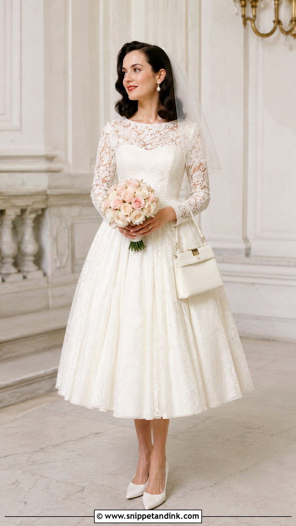 Vintage Tea Length Long Sleeve Wedding Dress - Snippet and Ink - 20 Long Sleeve Wedding Ideas