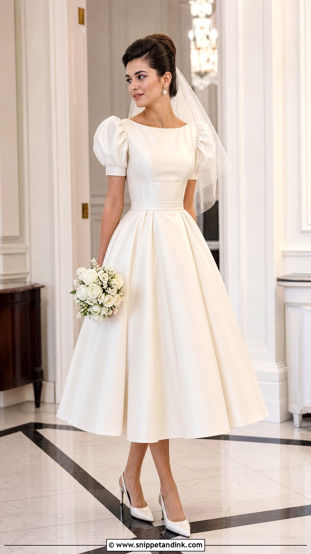 Vintage Tea Length Poofy Sleeve Wedding Dress - Snippet and Ink - 20 Poofy Sleeve Wedding Dress Ideas