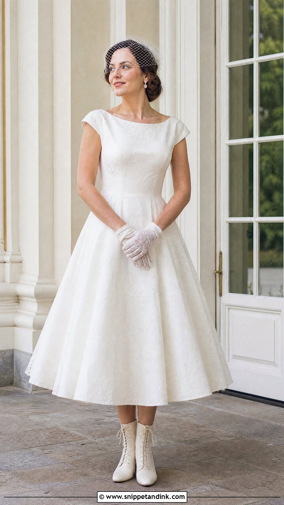 Vintage Tea Length Wedding Dress With Lace Up Boots - Snippet and Ink - 20 Short Wedding Dress with Boots Ideas