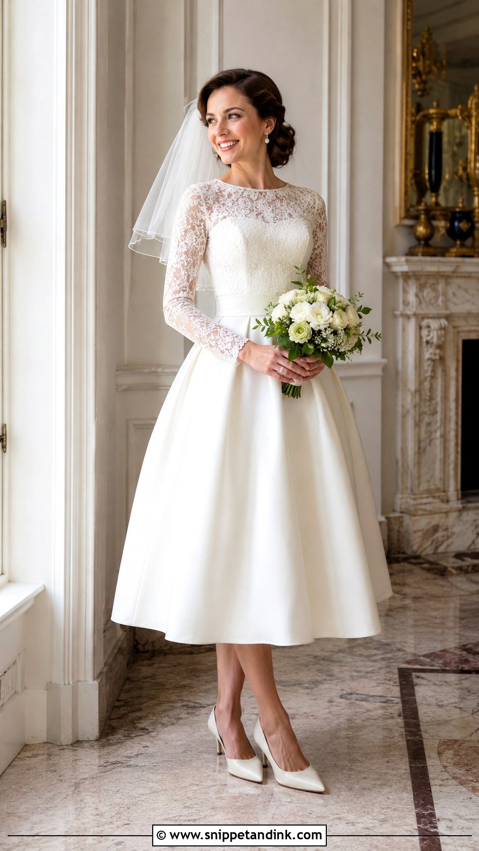 Vintage Tea Length Wedding Dress With Sleeves - Snippet and Ink - 20 Modest Long Sleeve Wedding Dress Ideas