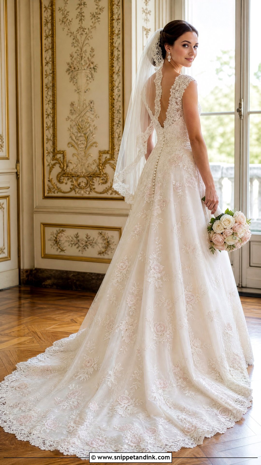 Vintage Tea Rose Sweep Train Wedding Dress - Snippet and Ink - 20 Sweep Train Wedding Dress Ideas