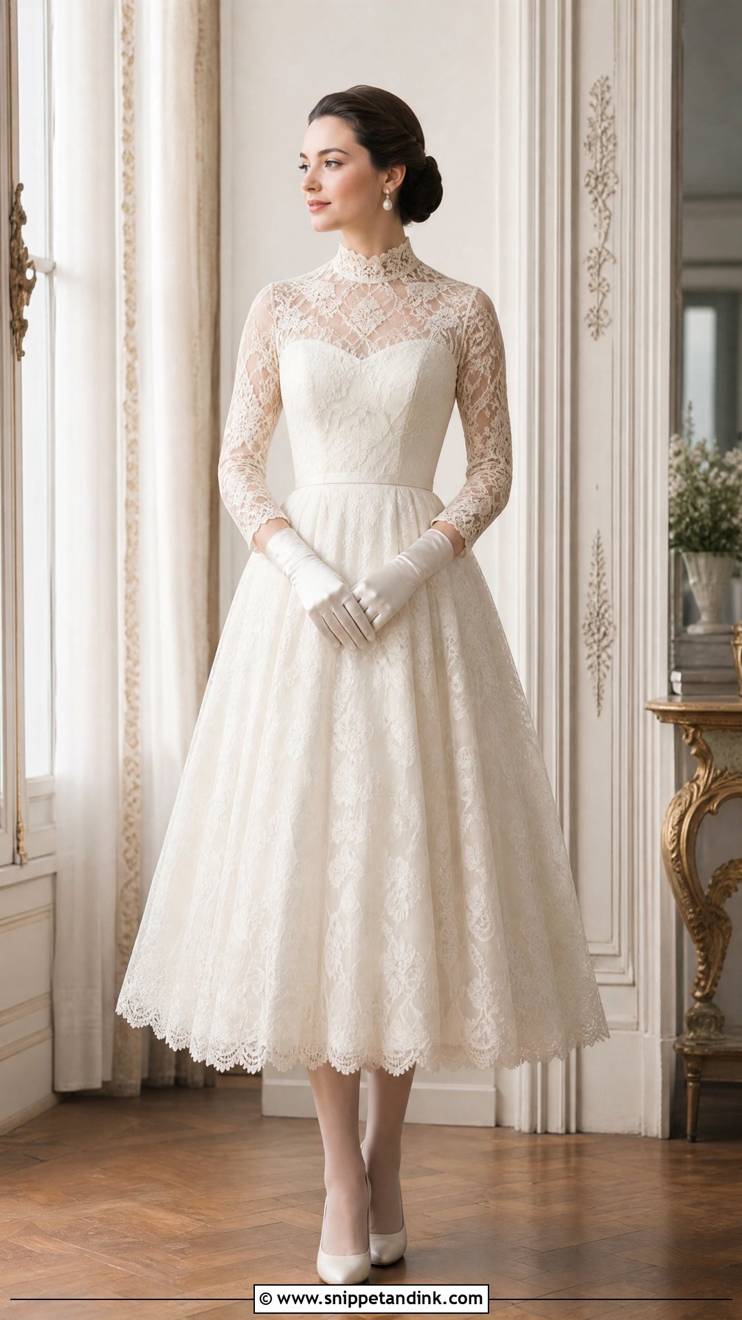 Vintage Wedding Dress Gloves With High Neck Gown - Snippet and Ink - 25 Wedding Dress Gloves Ideas