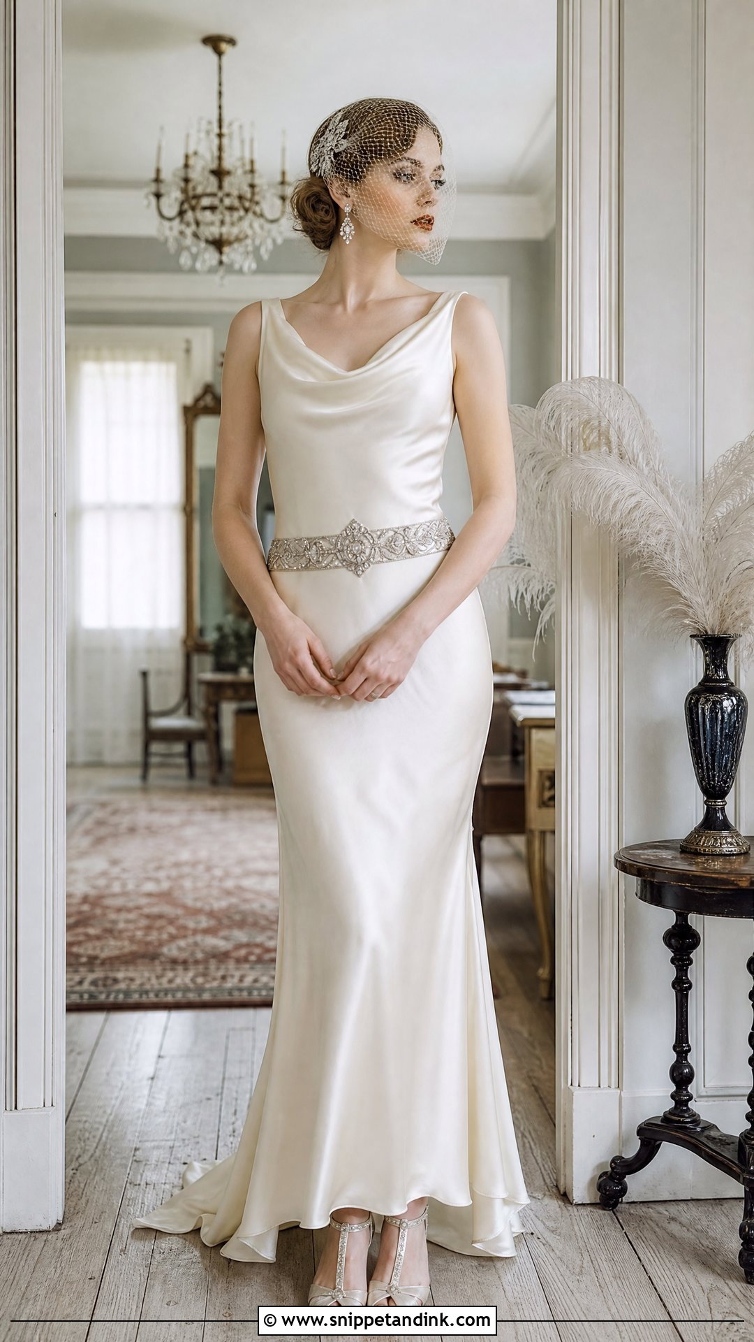 Vintage Wedding Dress with Art Deco Belt - Snippet and Ink - 20 Wedding Dress with Belt Ideas