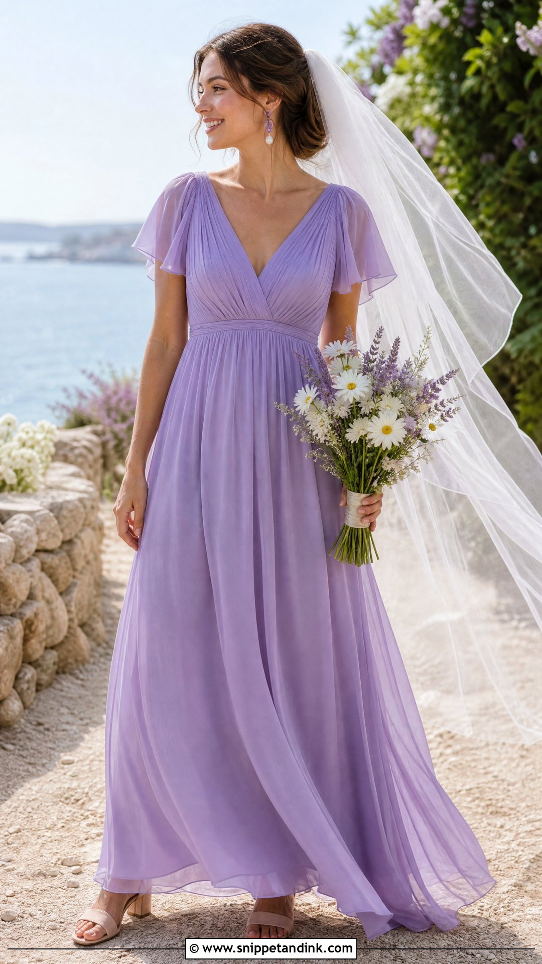 Violet Chiffon Empire Waist Wedding Dress - Snippet and Ink - 20 Violet Wedding Dress Ideas