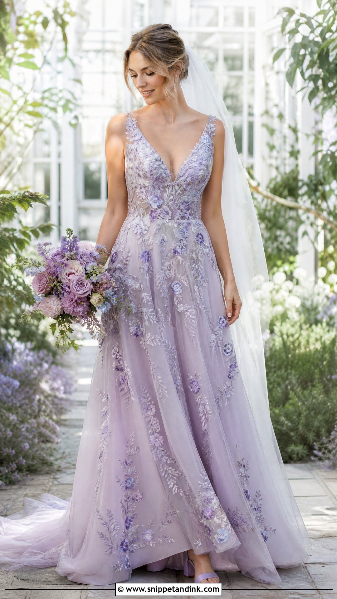Violet Floral Embroidered Wedding Dress - Snippet and Ink - 20 Violet Wedding Dress Ideas