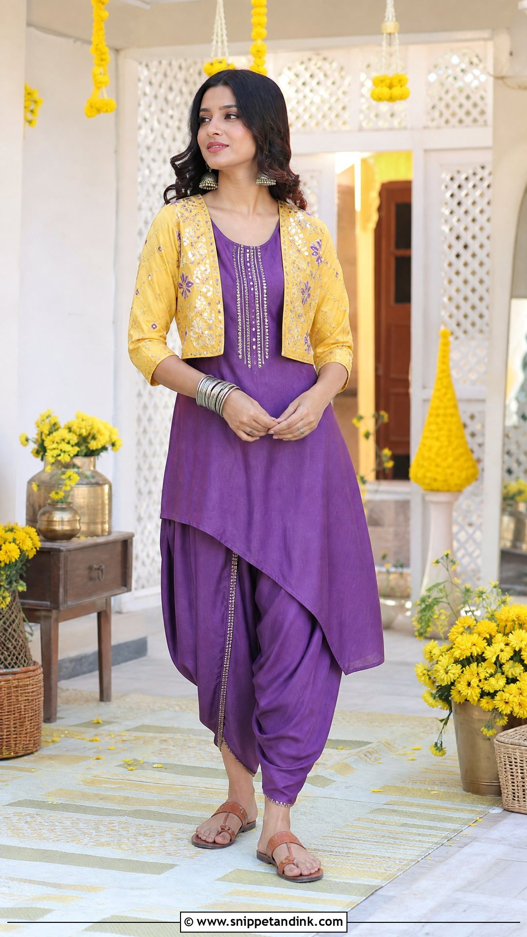 Violet Kurta With Dhoti Pants - Snippet and Ink - 20 Purple Haldi Outfit Ideas
