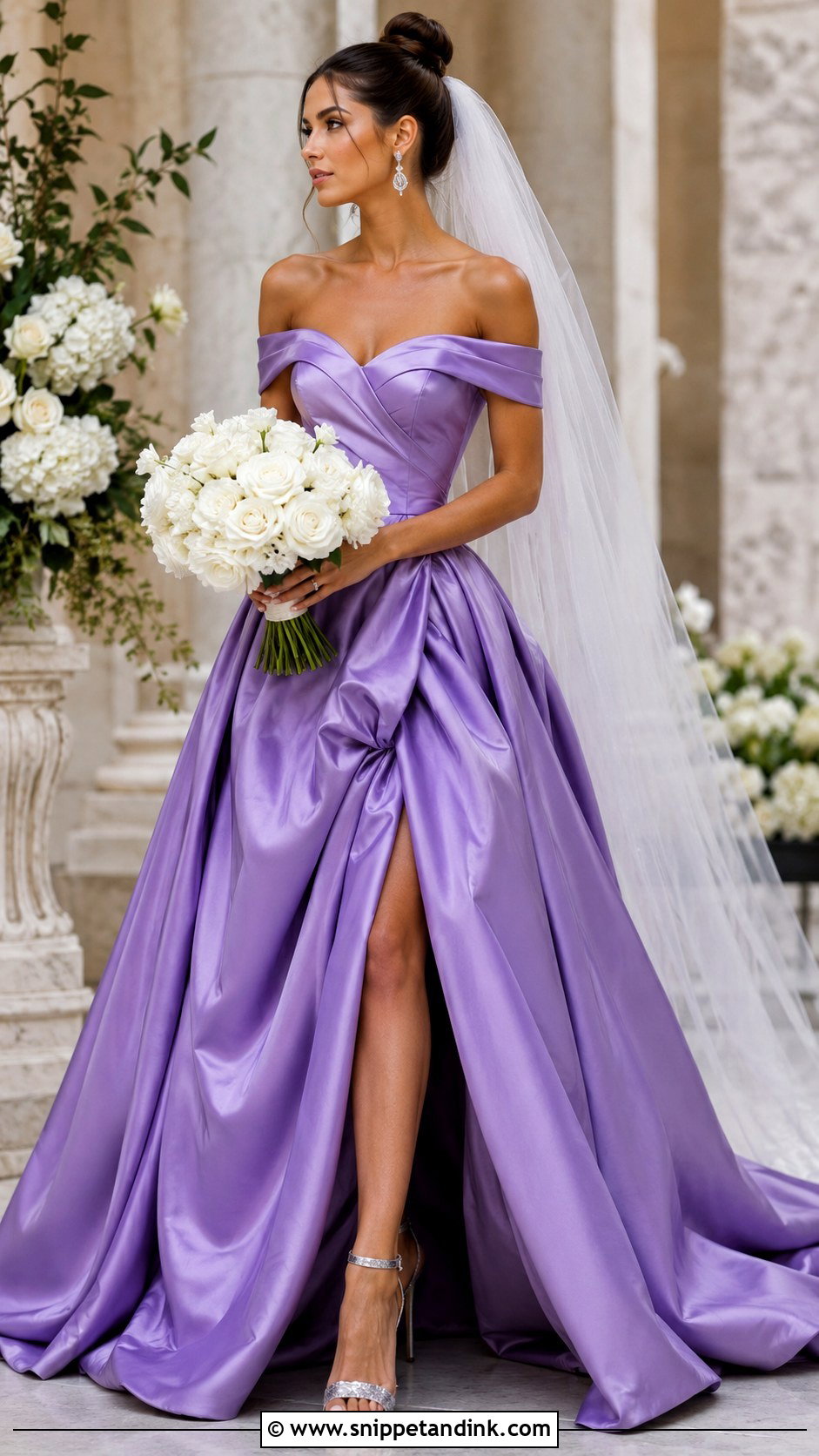 Violet Off Shoulder Purple Wedding Dress With Crystal Jewelry - Snippet and Ink - 20 Purple Wedding Dress the Bride Ideas