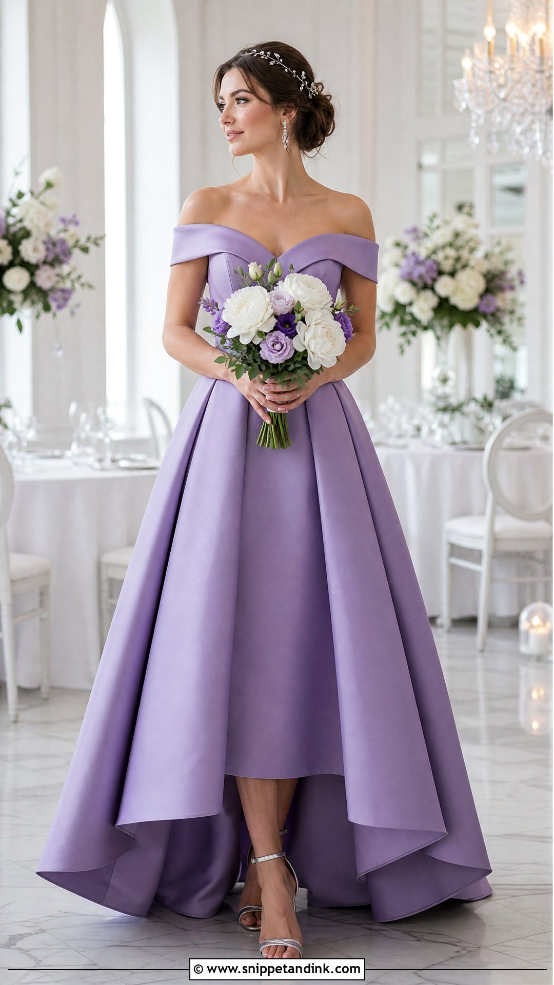 Violet Off Shoulder Wedding Dress - Snippet and Ink - 20 Purple Bride Dress Ideas
