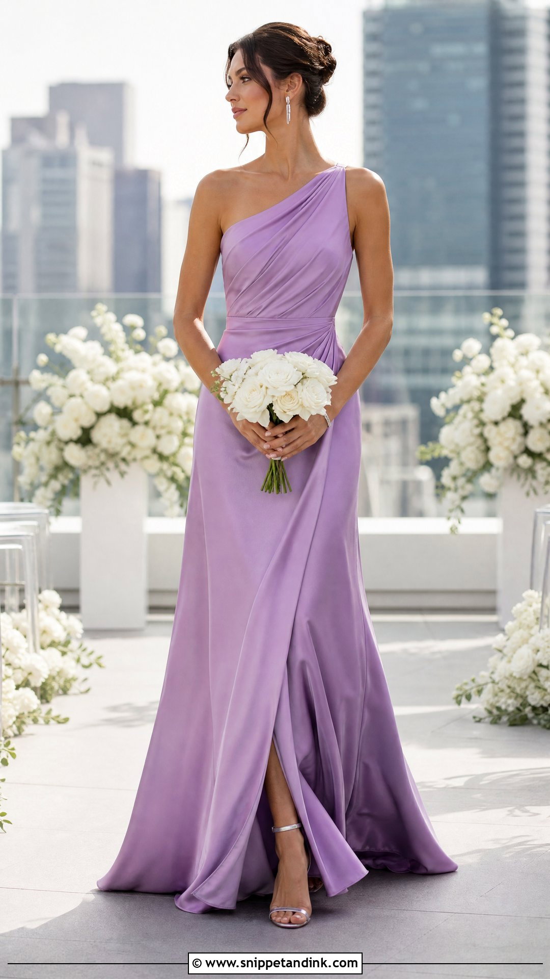Violet One Shoulder Wedding Dress - Snippet and Ink - 25 Purple Wedding Dresses