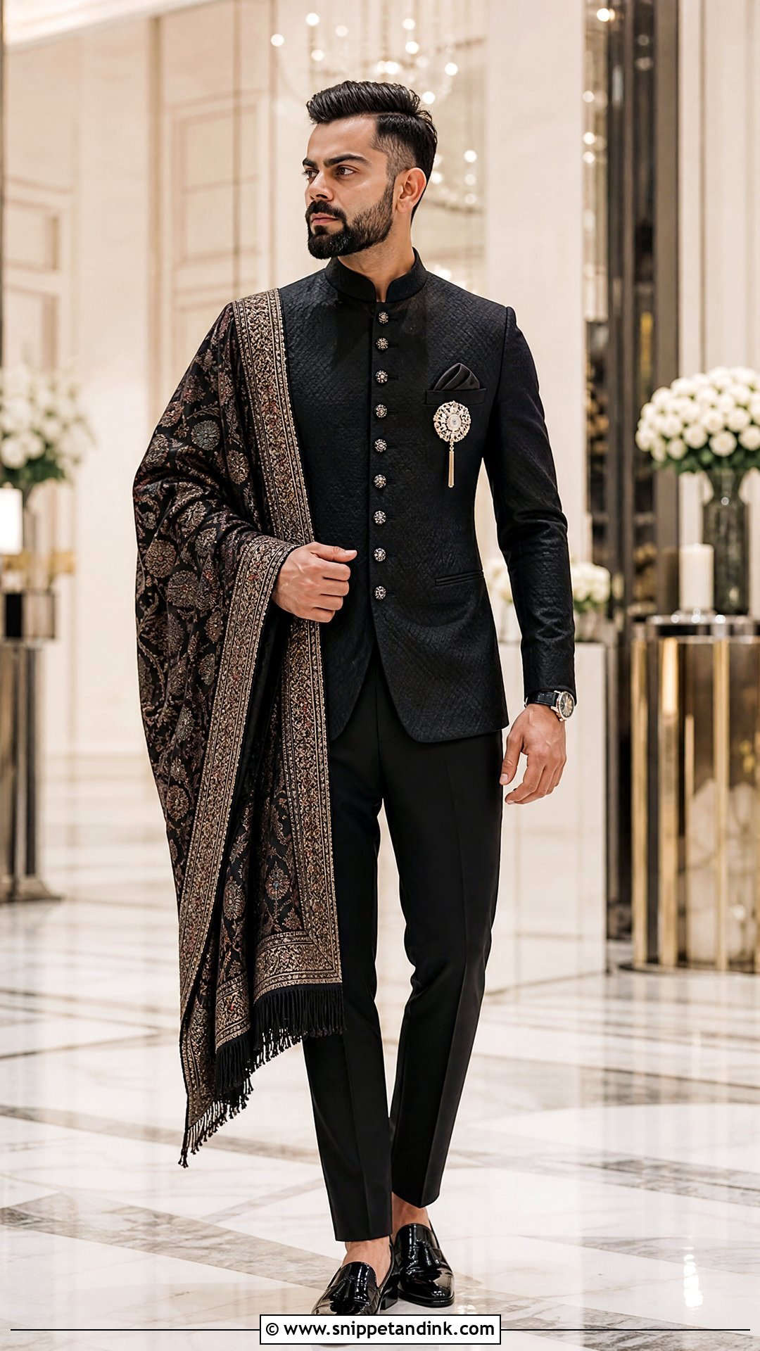 Virat Kohli Black Bandhgala Reception Outfit - Snippet and Ink - 20 Virat Kohli Wedding Outfit Ideas