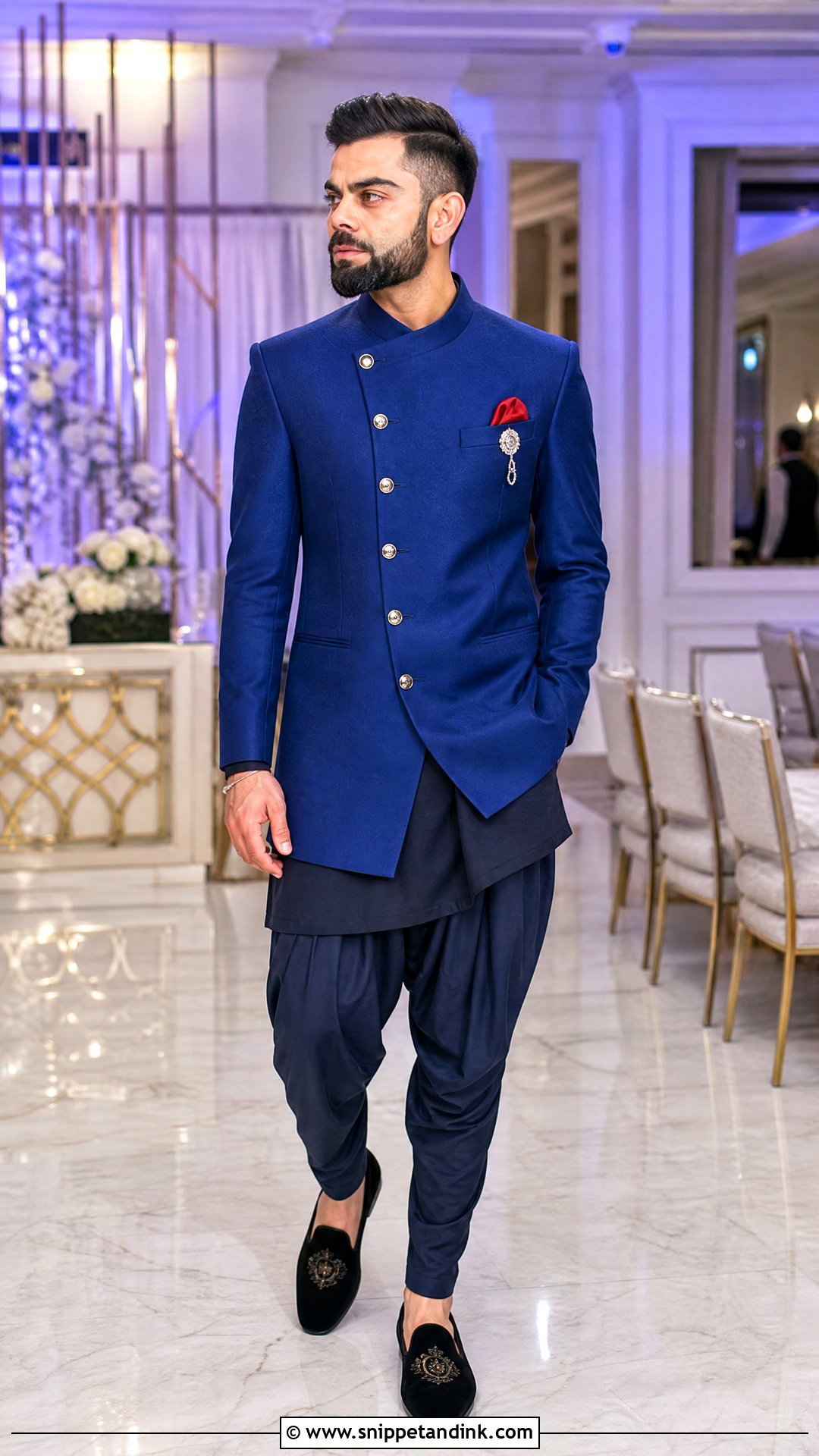 Virat Kohli Blue Indo Western Wedding Outfit - Snippet and Ink - 20 Virat Kohli Wedding Outfit Ideas