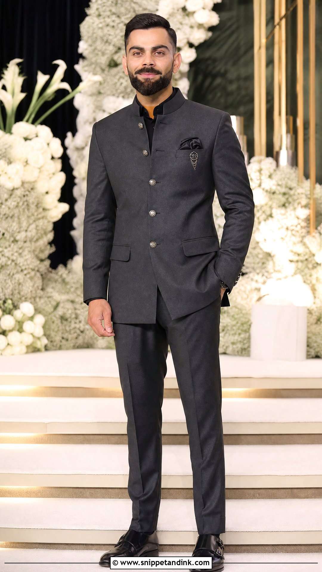 Virat Kohli Charcoal Jodhpuri Suit Outfit - Snippet and Ink - 20 Virat Kohli Wedding Outfit Ideas