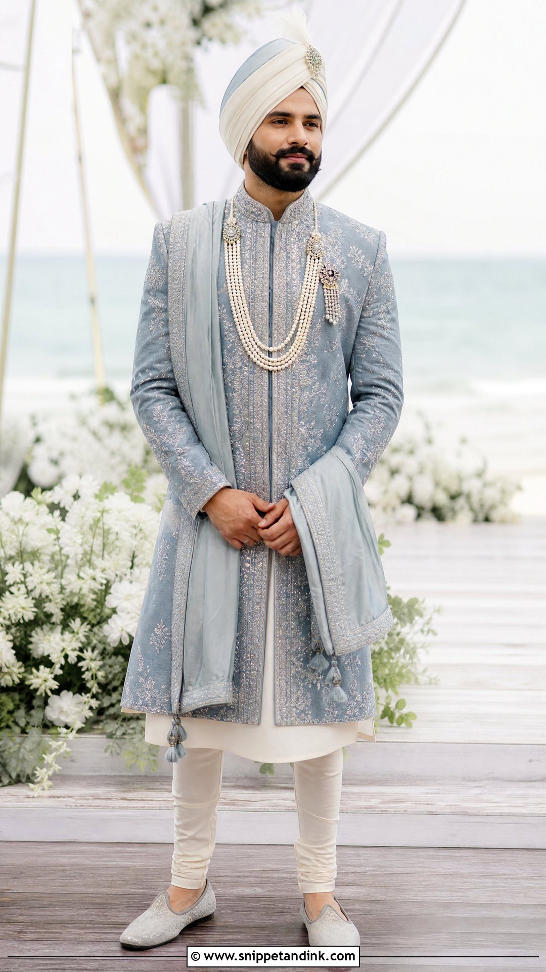 Virat Kohli Dusty Blue Sherwani Outfit - Snippet and Ink - 20 Virat Kohli Wedding Outfit Ideas