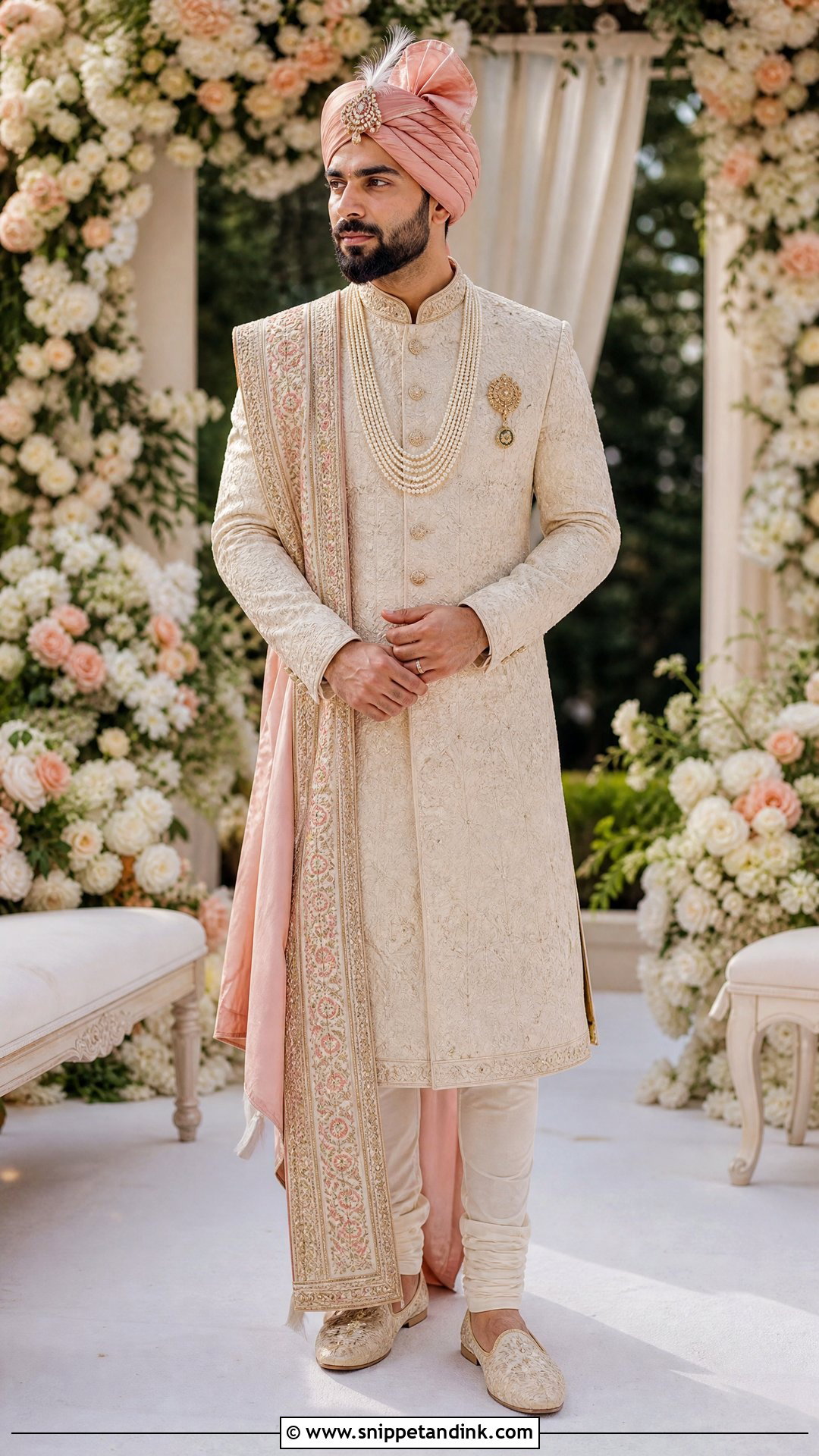 Virat Kohli Ivory Sherwani Wedding Outfit - Snippet and Ink - 20 Virat Kohli Wedding Outfit Ideas