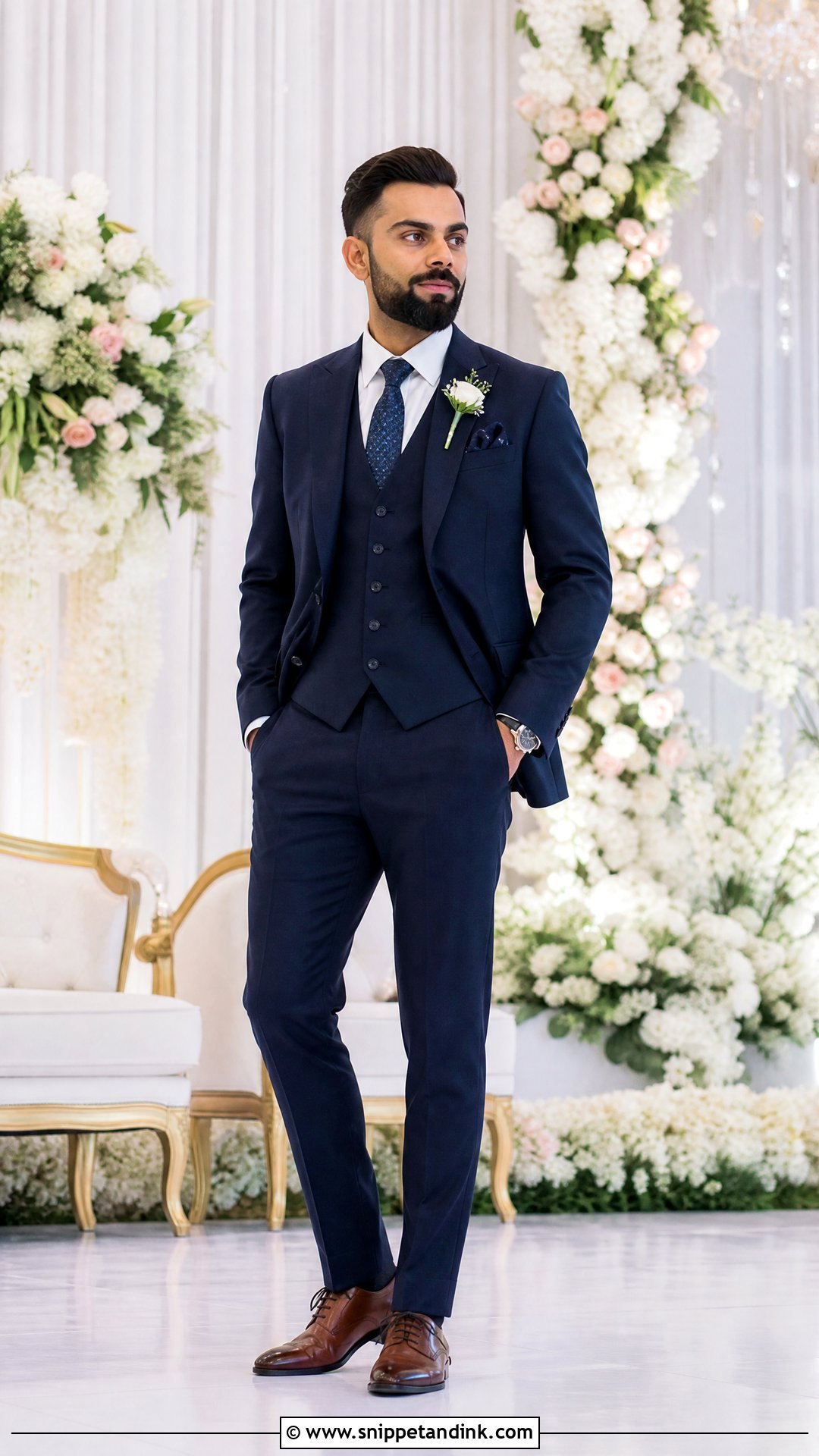 Virat Kohli Navy Three Piece Engagement Suit - Snippet and Ink - 20 Virat Kohli Wedding Outfit Ideas