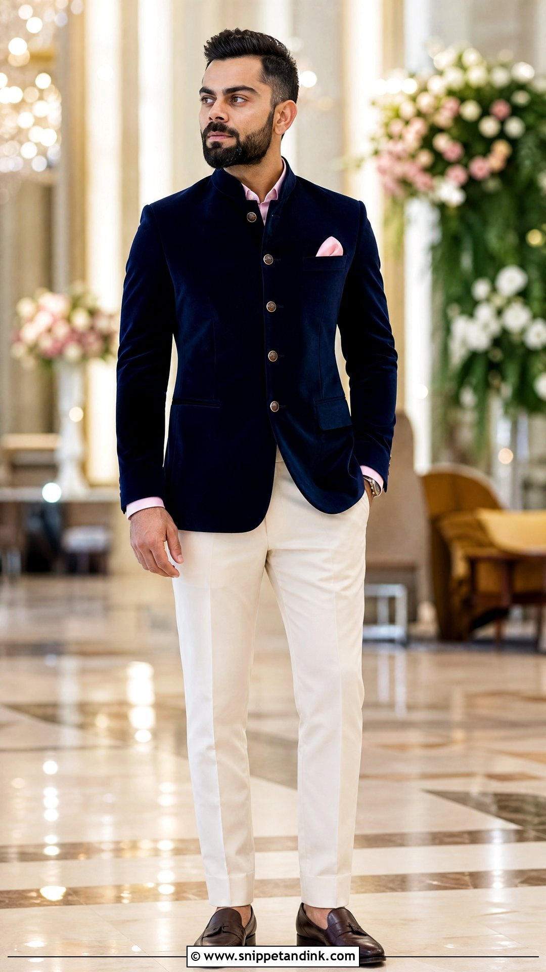 Virat Kohli Navy Velvet Bandhgala Outfit - Snippet and Ink - 20 Virat Kohli Wedding Outfit Ideas