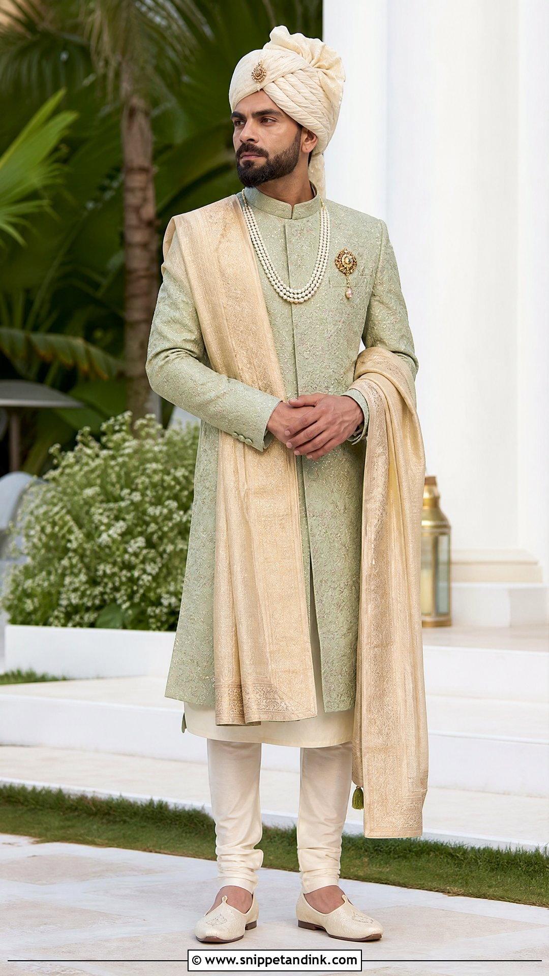 Virat Kohli Sage Green Sherwani Outfit - Snippet and Ink - 20 Virat Kohli Wedding Outfit Ideas