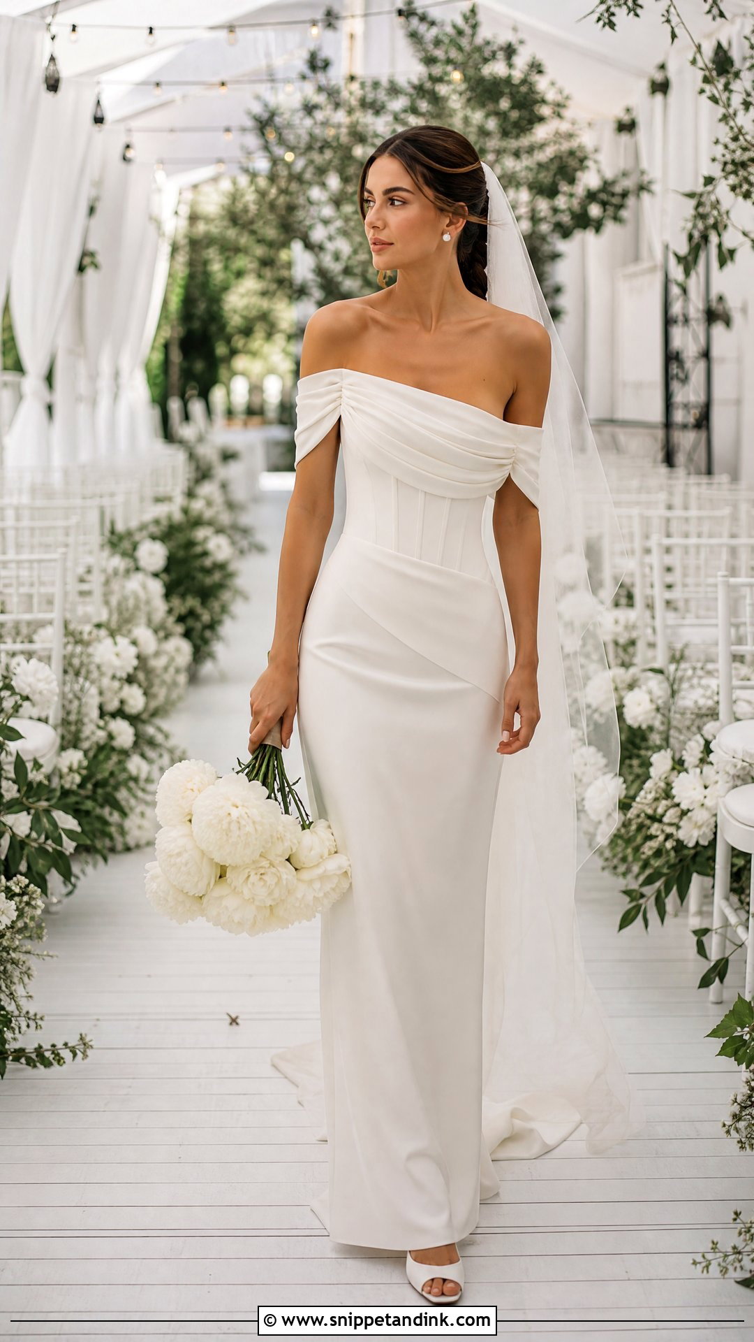 Vivienne Draped Off Shoulder Wedding Dress - Snippet and Ink - 20 Vivienne Wedding Dress Ideas