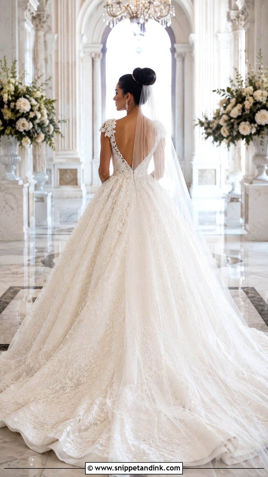 Voluminous Bun With Veil Over Bun - Snippet and Ink - 20 Bun with Veil Ideas