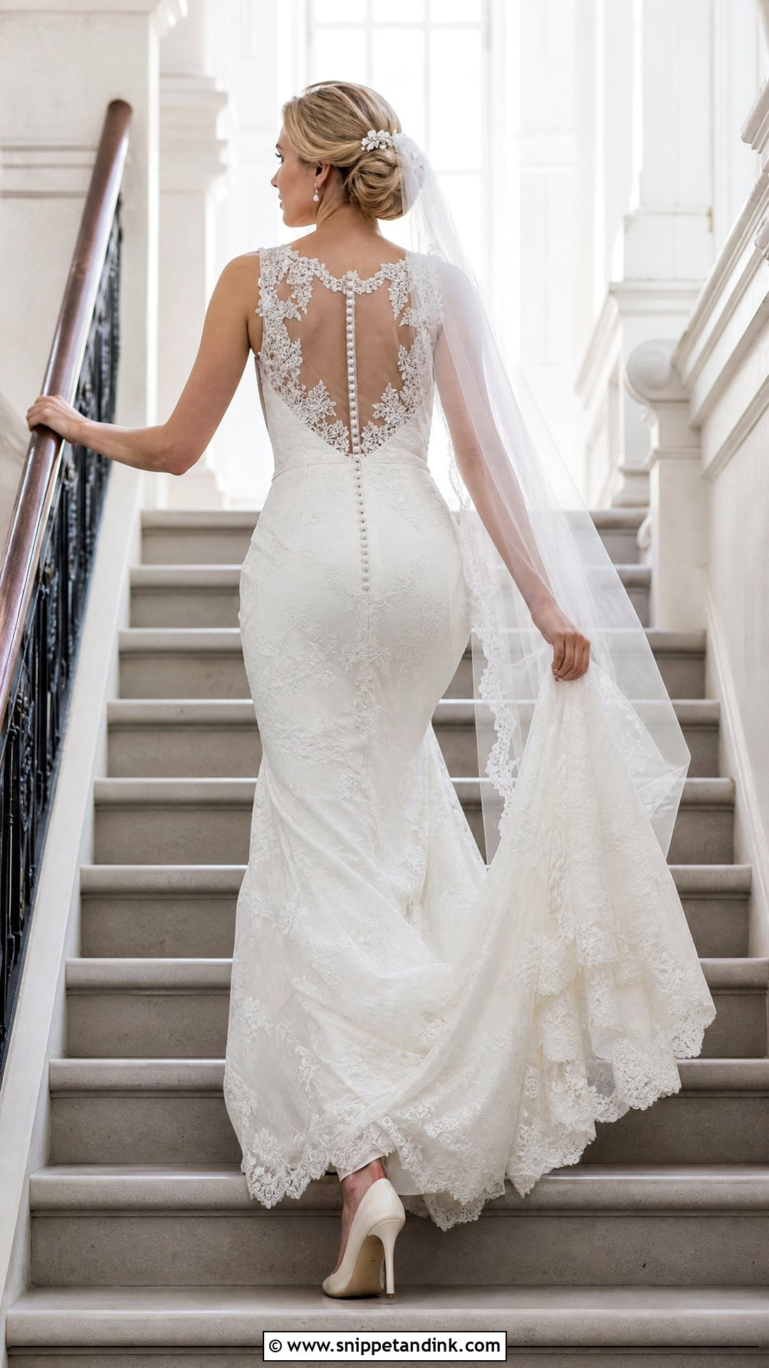 Walking Up the Stairs Wedding Dress Pose - Snippet and Ink - 20 Wedding Dress Poses Ideas