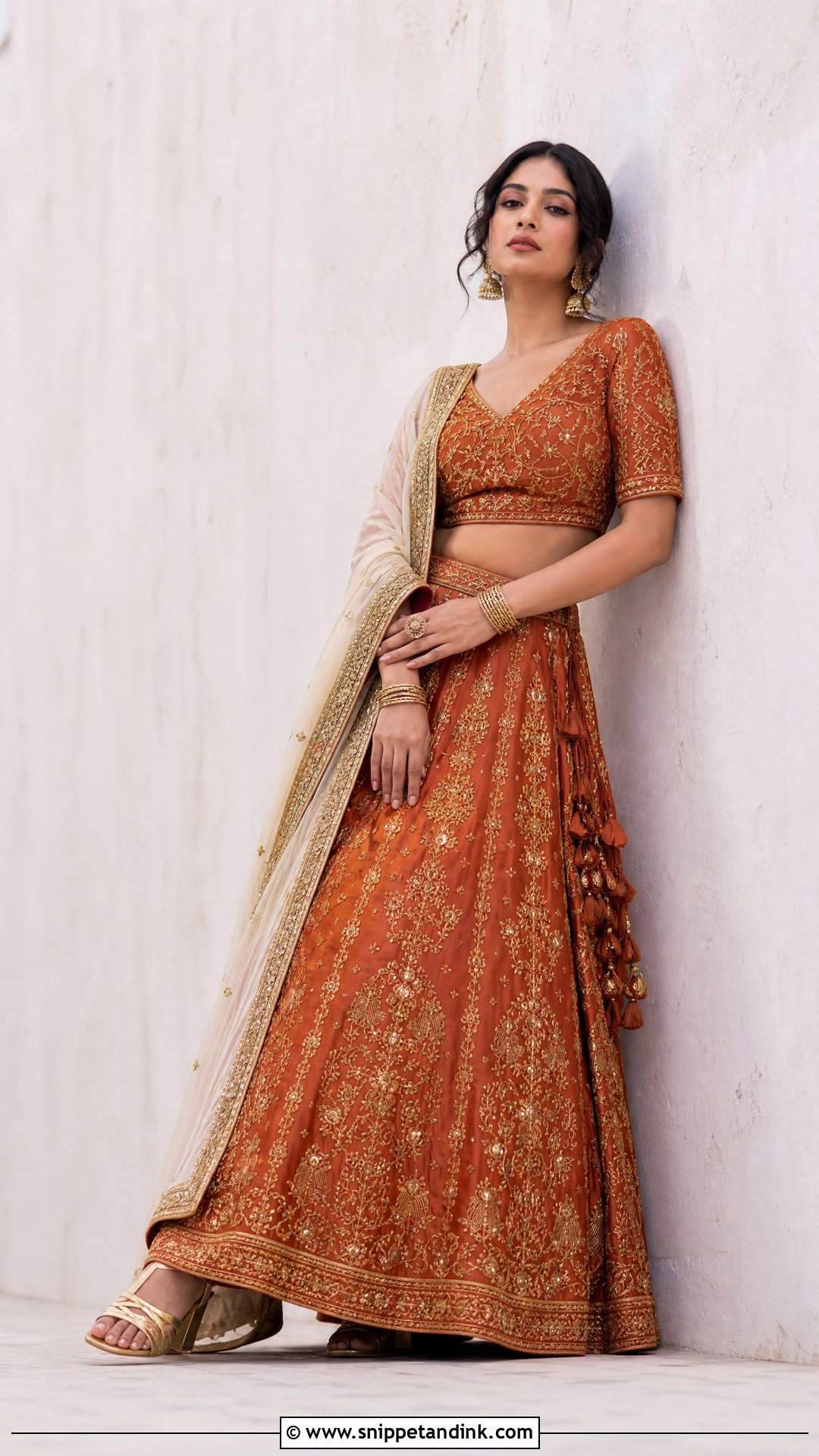 Wall Lean Lengha Pose - Snippet and Ink - 25 Aesthetic Lengha Poses Ideas
