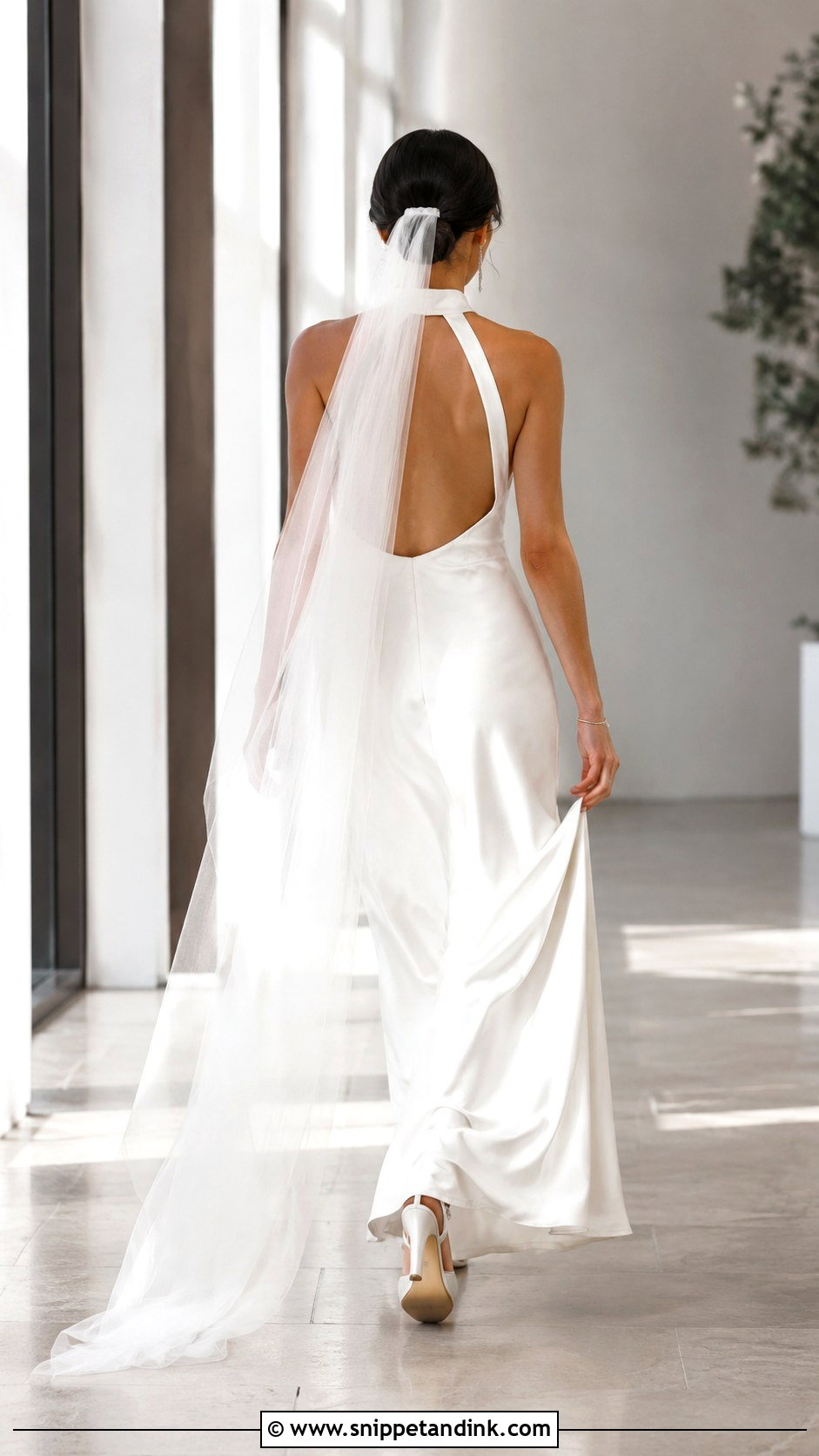 Waltz Length Silk Veil With Backless Gown - Snippet and Ink - 20 Silk Veil Ideas