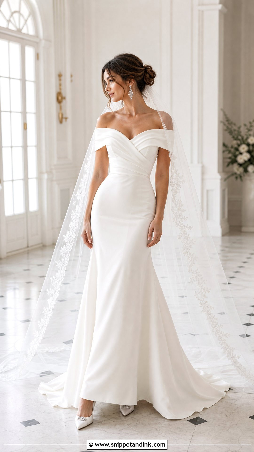 Waltz Veil With Off Shoulder Gown - Snippet and Ink - 20 Woman in Veil Ideas