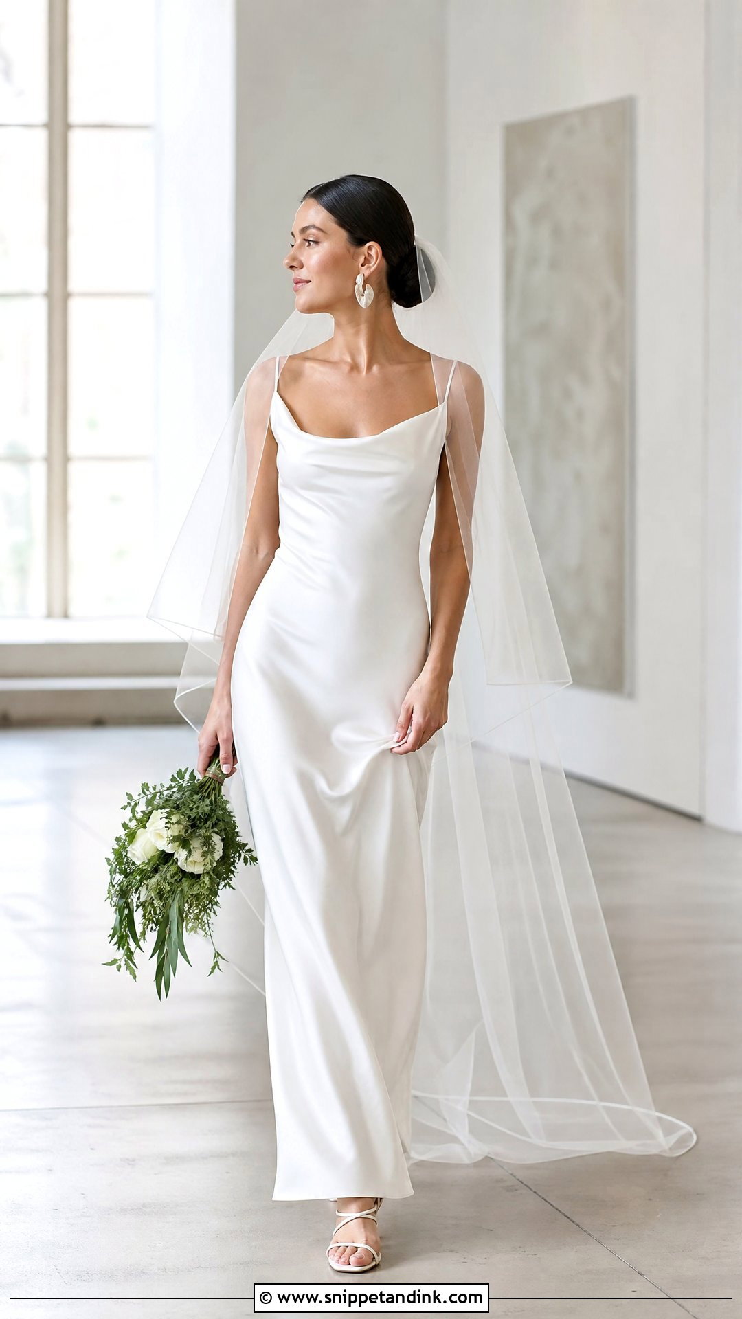 Waltz Veil With Satin Slip Dress - Snippet and Ink - 20 Veil Style Ideas