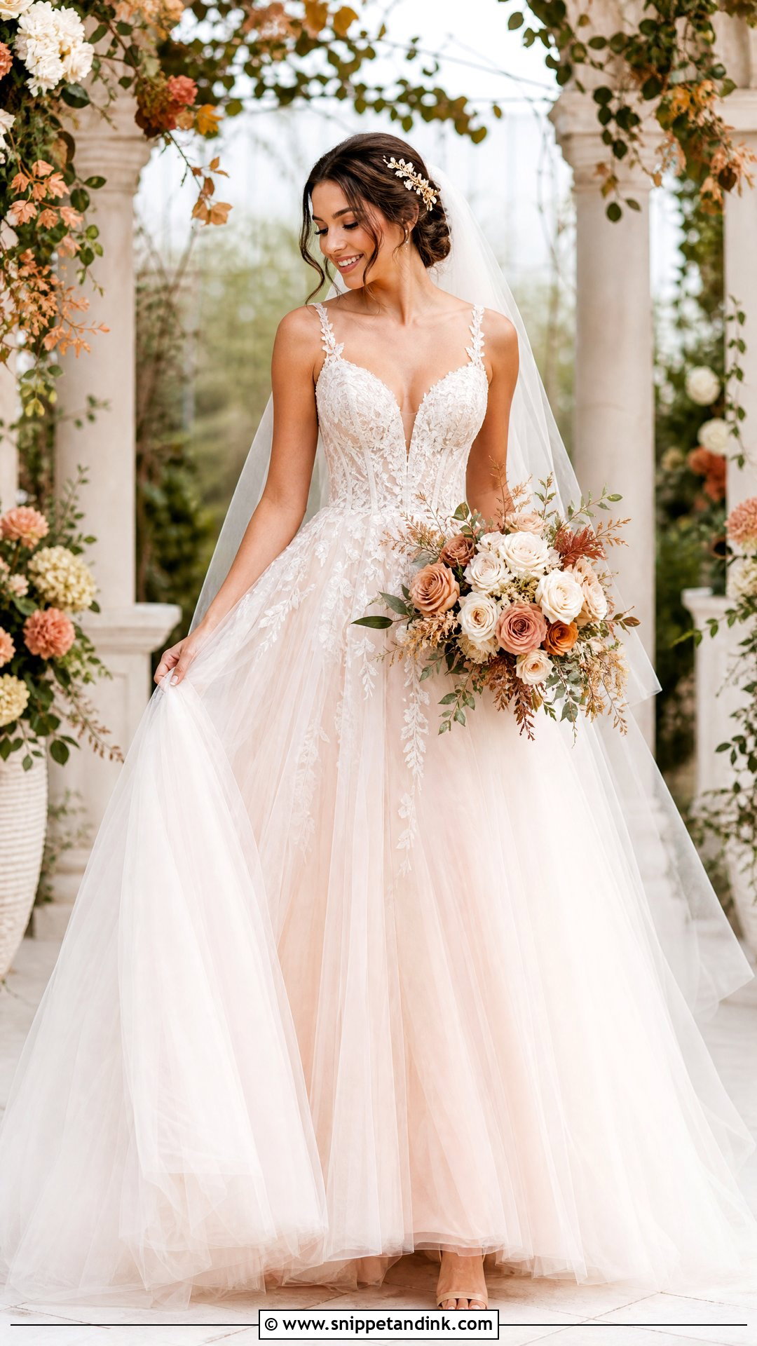 Warm Blush Tulle Ball Gown Soft Autumn Wedding Dress - Snippet and Ink - 20 Soft Autumn Wedding Dress Ideas