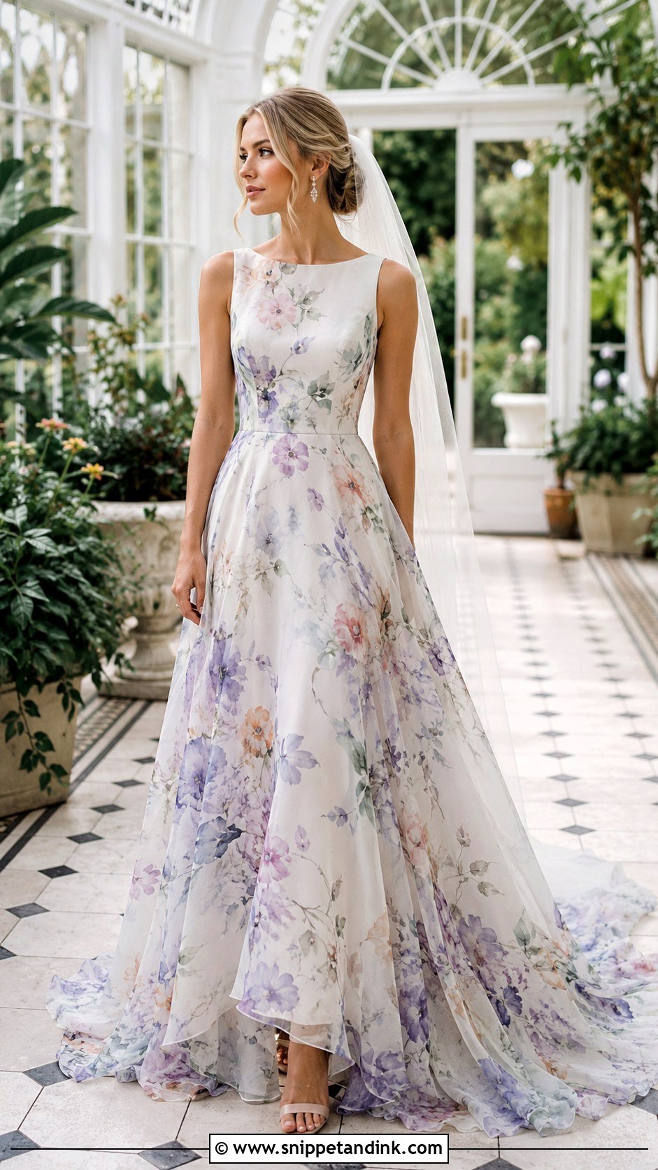Watercolor Floral Court Train Wedding Dress - Snippet and Ink - 20 Court Train Wedding Dress Ideas