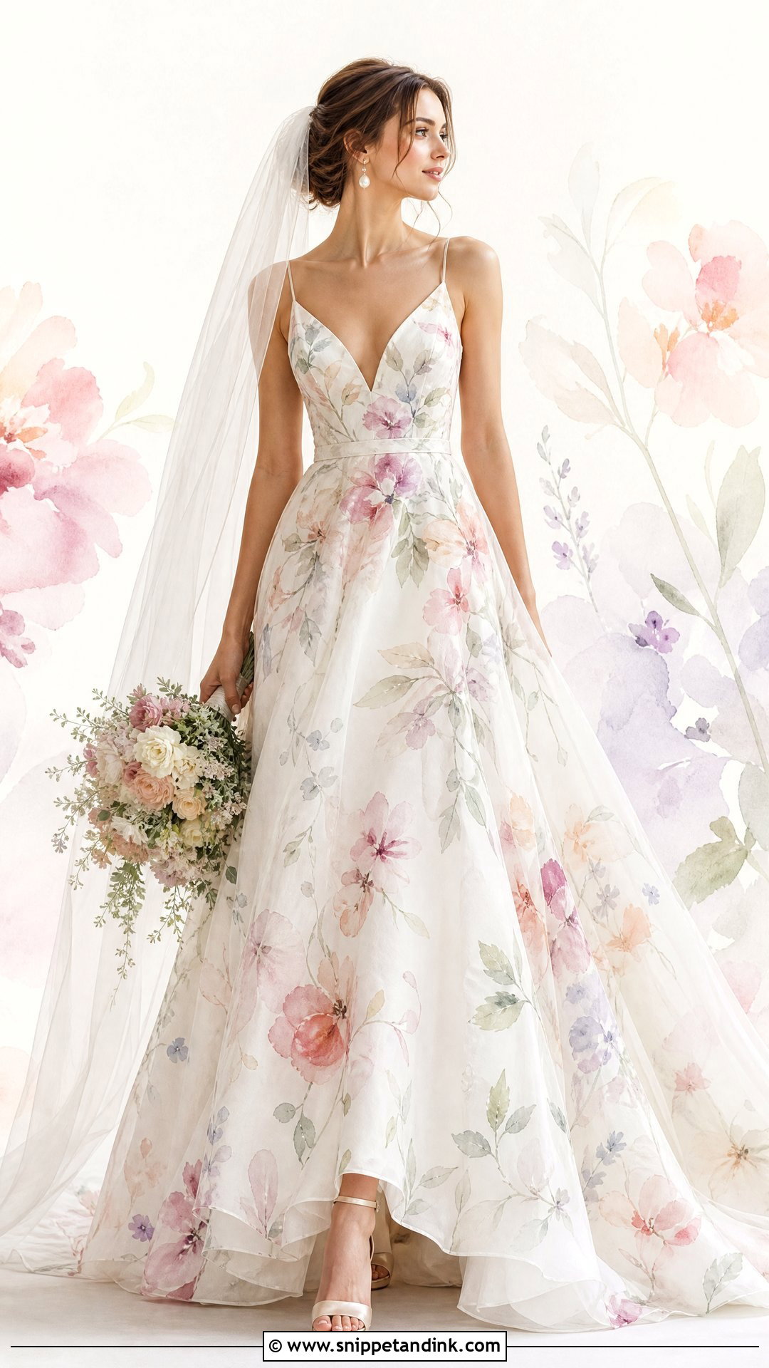 Watercolor Floral Wedding Dress Art - Snippet and Ink - 25 Wedding Dress Art Ideas