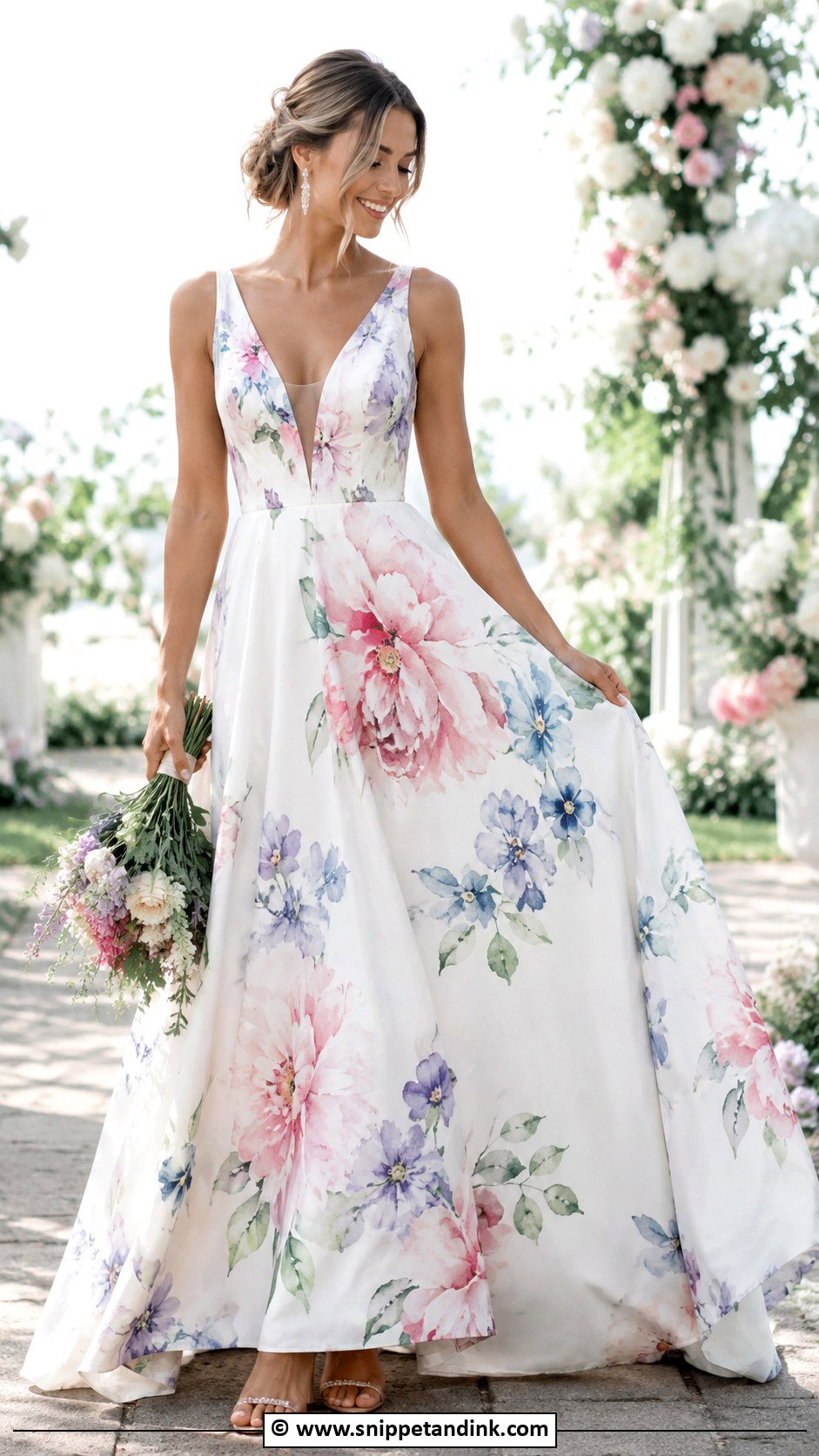 Watercolor Floral Wedding Dress - Snippet and Ink - 30 Flower Wedding Dress Ideas