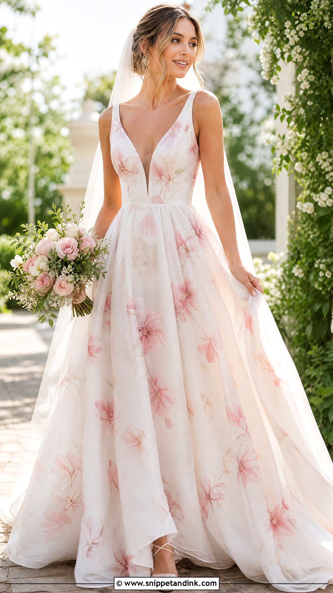 Watercolor Pink and White Wedding Dress - Snippet and Ink - 20 Pink White Wedding Dress Ideas