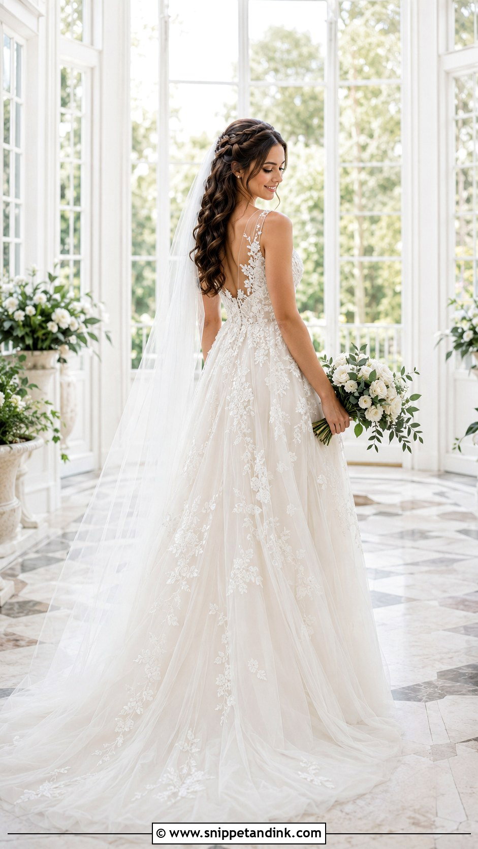 Waterfall Braid With Floral Wedding Dress - Snippet and Ink - 20 Braid Dress Wedding Ideas
