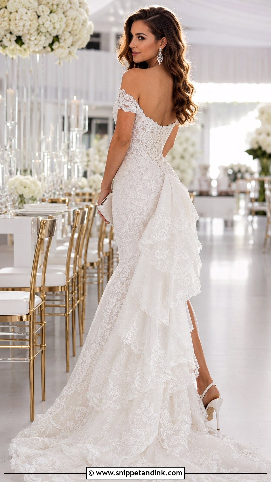 Waterfall Bustle With Mermaid Gown - Snippet and Ink - 20 Bustle Types Ideas