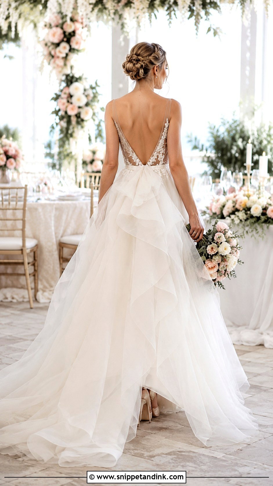 Waterfall Bustle for Tulle Wedding Dress - Snippet and Ink - 20 Dress Bustle Ideas
