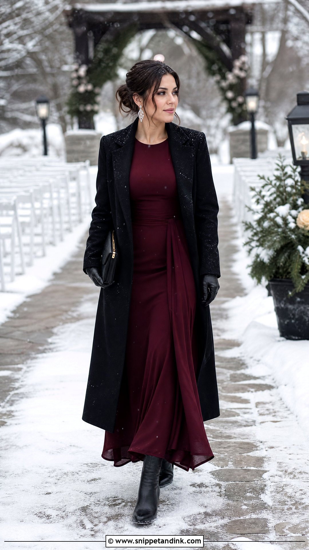 Waterproof Boots With Formal Maxi Dress - Snippet and Ink - 20 Winter Wedding Boots Ideas
