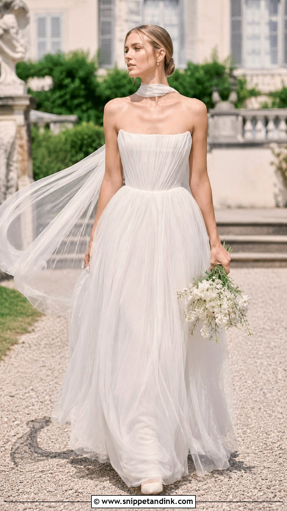 Watters Draped Tulle Scarf Wedding Dress - Snippet and Ink - 20 Watters Wedding Dress Ideas