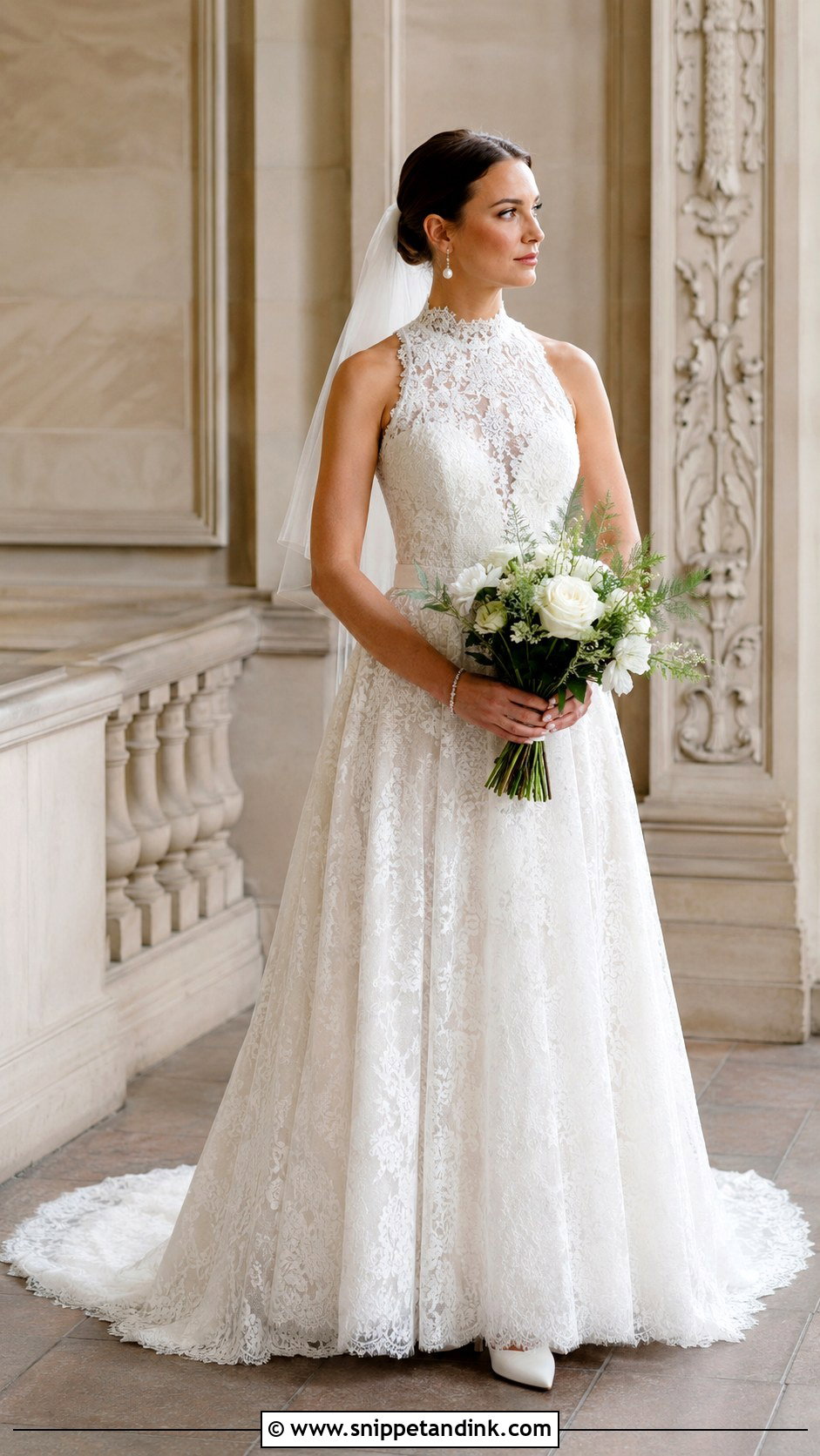 Watters High Neck Lace Wedding Dress - Snippet and Ink - 20 Watters Wedding Dress Ideas