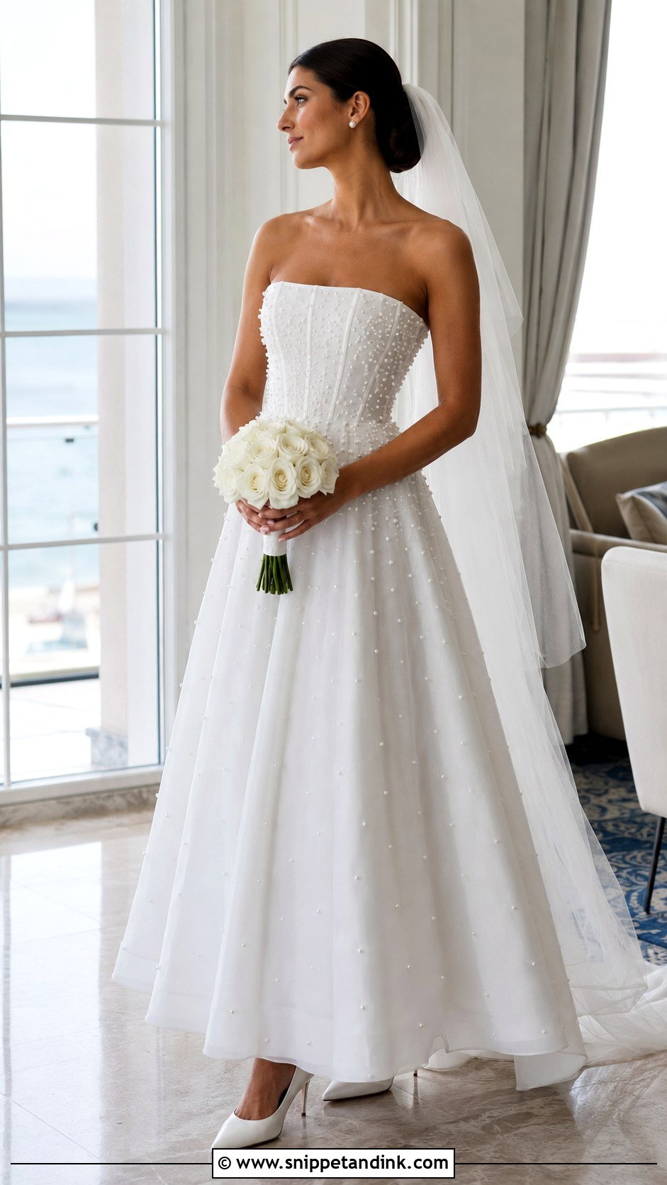 Watters Pearl Embellished Wedding Dress - Snippet and Ink - 20 Watters Wedding Dress Ideas