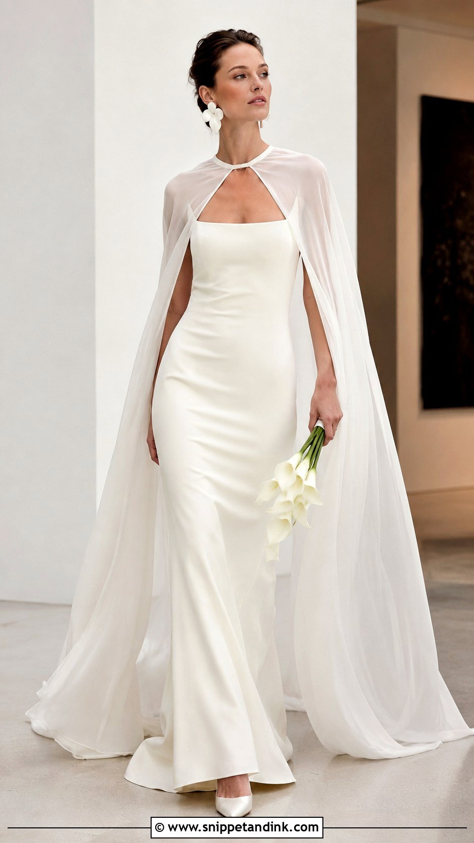 Watters Sheath Wedding Dress With Cape - Snippet and Ink - 20 Watters Wedding Dress Ideas