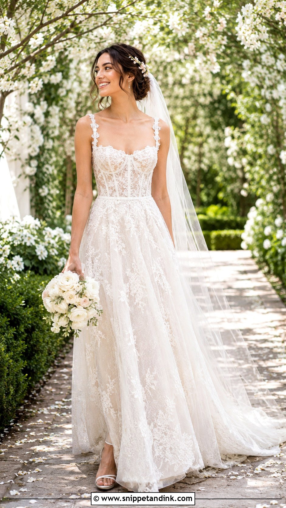 Watters Sheer Lace A Line Wedding Dress - Snippet and Ink - 20 Watters Wedding Dress Ideas