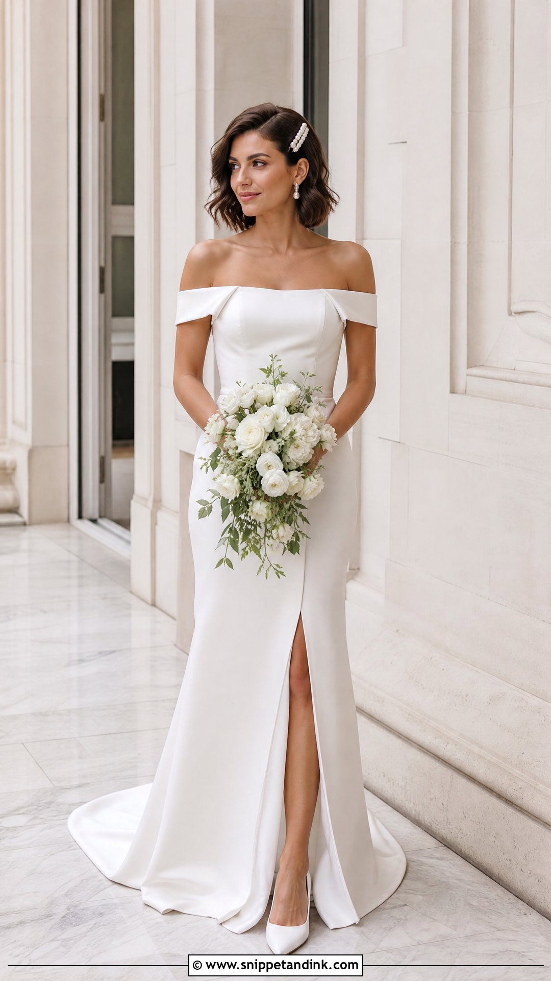 Wavy Bob for Off the Shoulder Wedding Dress - Snippet and Ink - 25 Off the Shoulder Wedding Dress Hairstyle Ideas