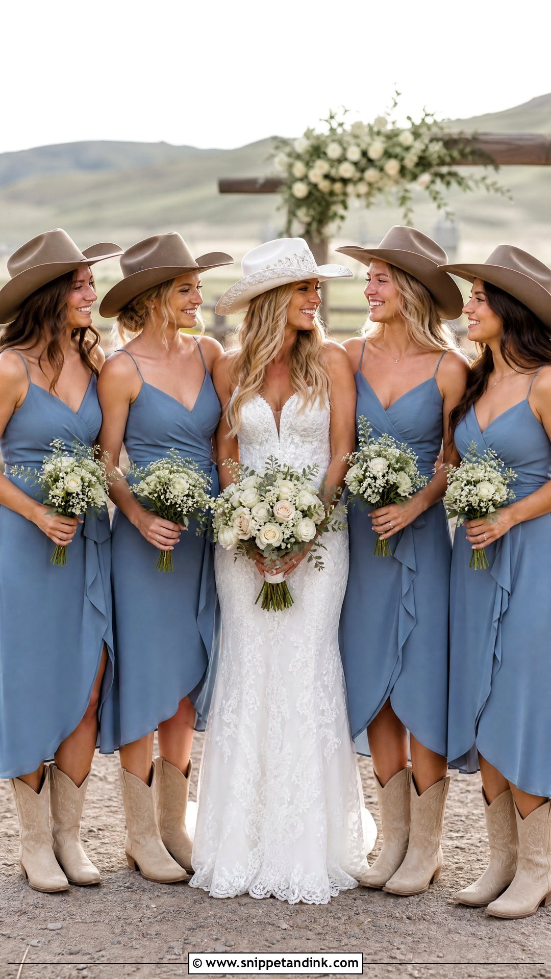 Wedding Cowgirl Hat With Bridesmaid Dress - Snippet and Ink - 20 Wedding Cowgirl Hat Ideas