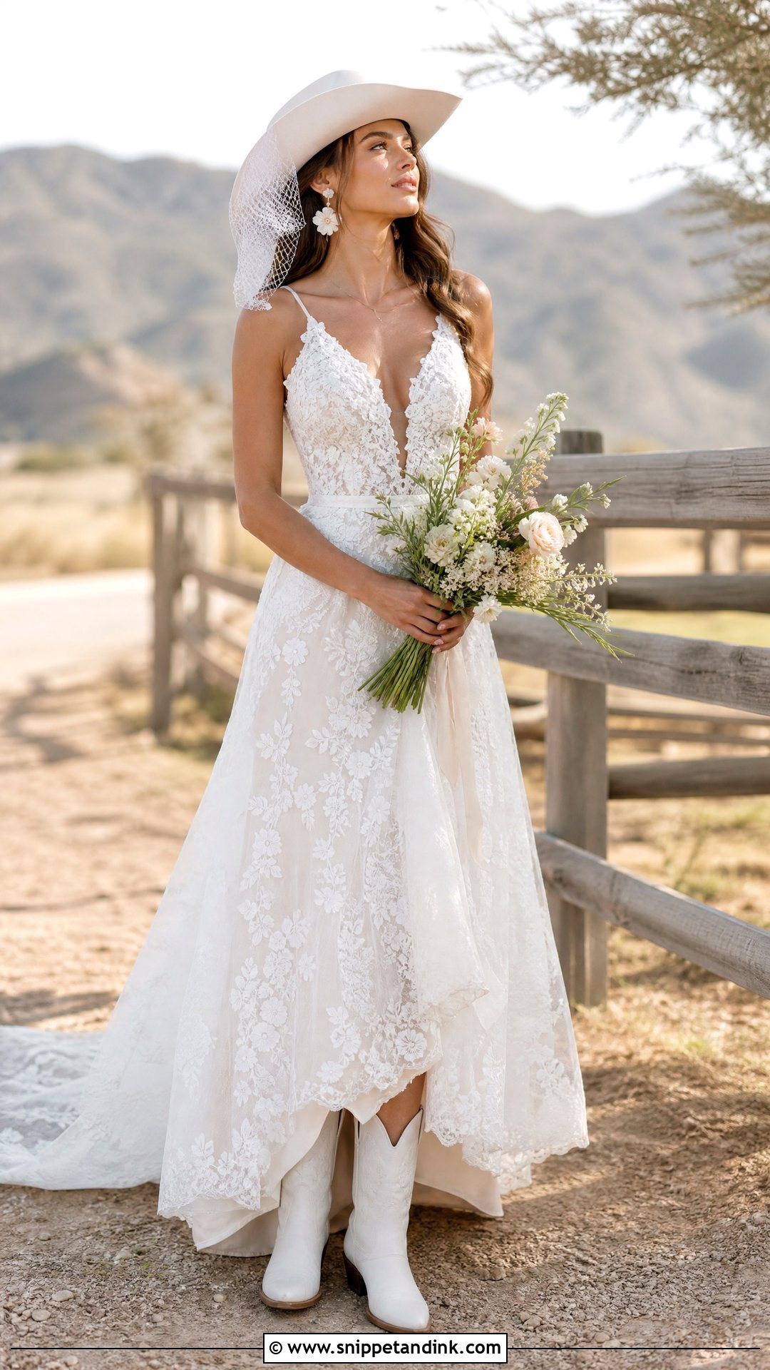 Wedding Cowgirl Hat With Detachable Veil - Snippet and Ink - 20 Wedding Cowgirl Hat Ideas