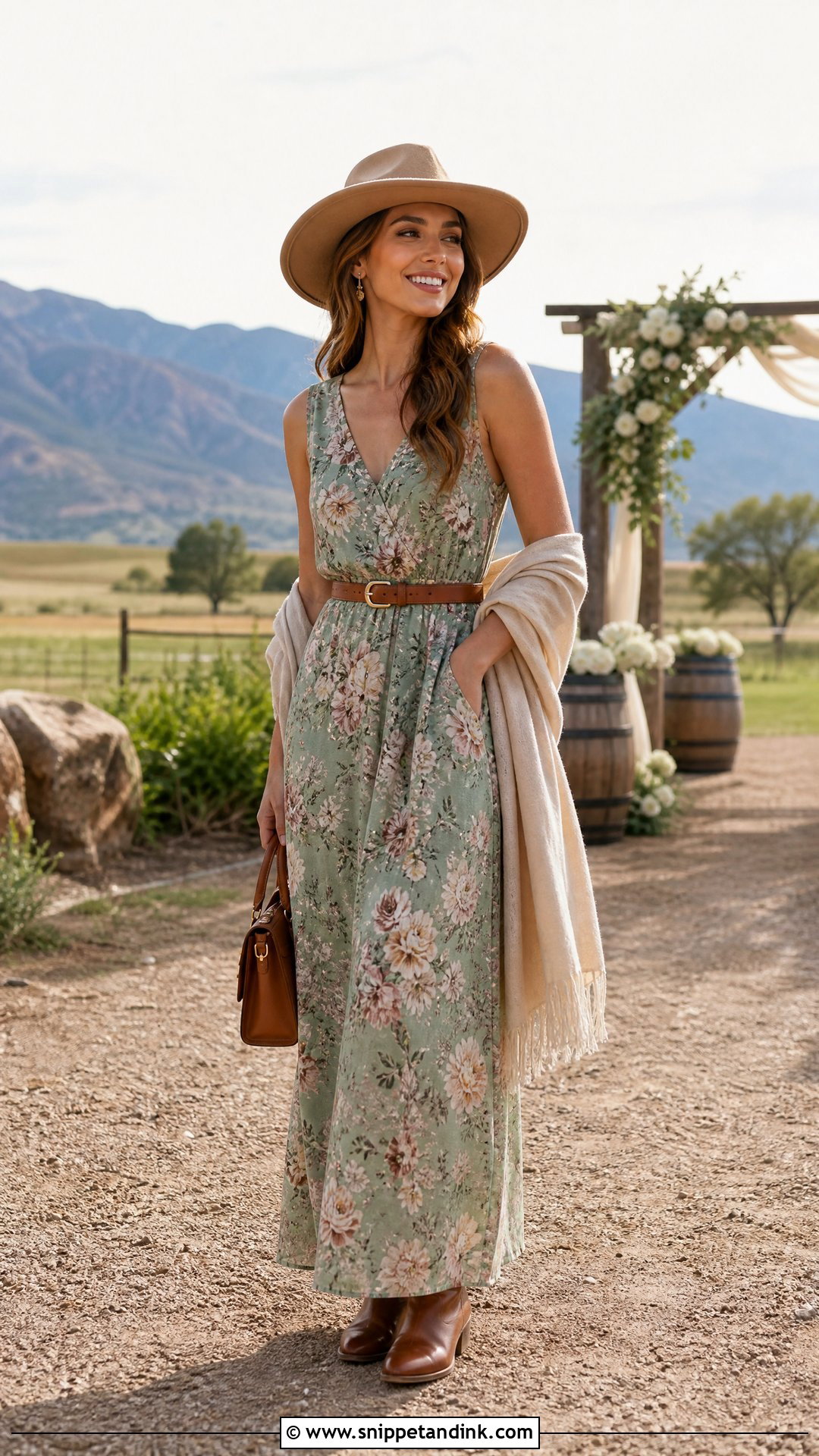 Wedding Cowgirl Hat With Guest Maxi Dress - Snippet and Ink - 20 Wedding Cowgirl Hat Ideas