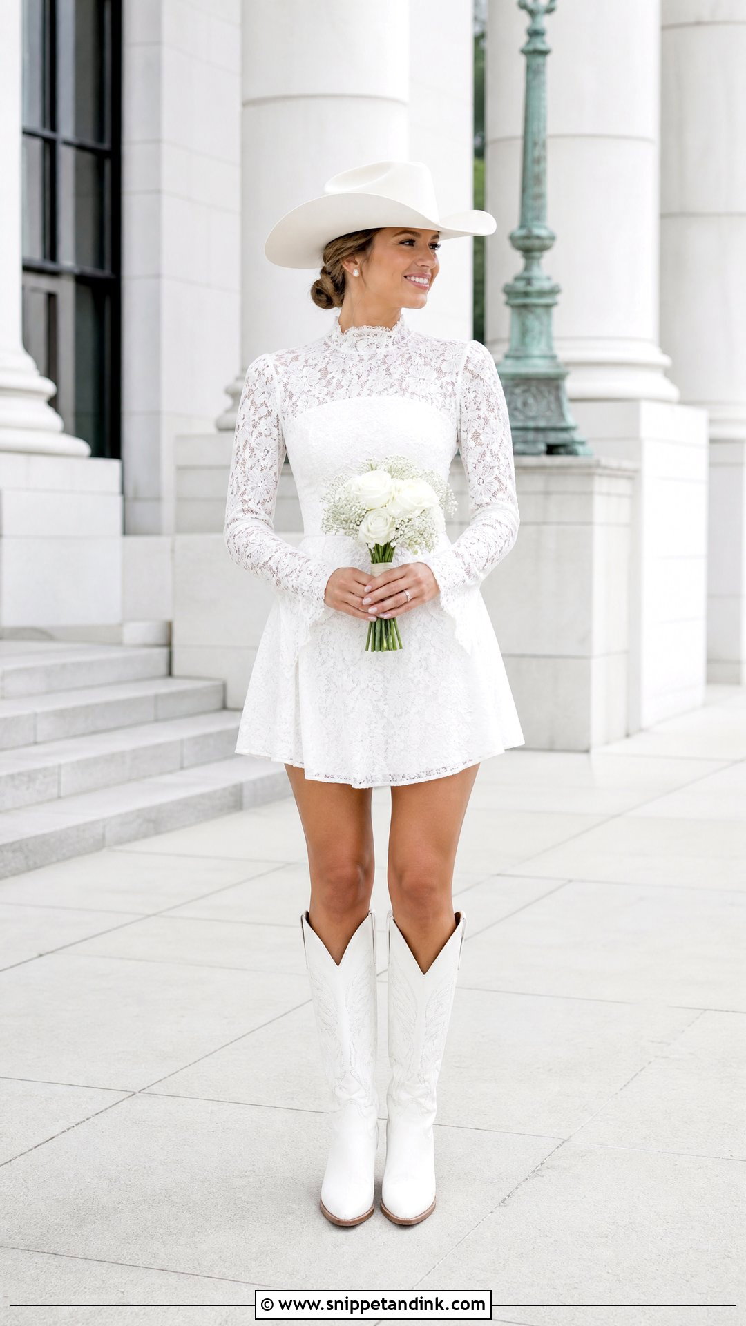 Wedding Cowgirl Hat With Short Lace Dress - Snippet and Ink - 20 Wedding Cowgirl Hat Ideas
